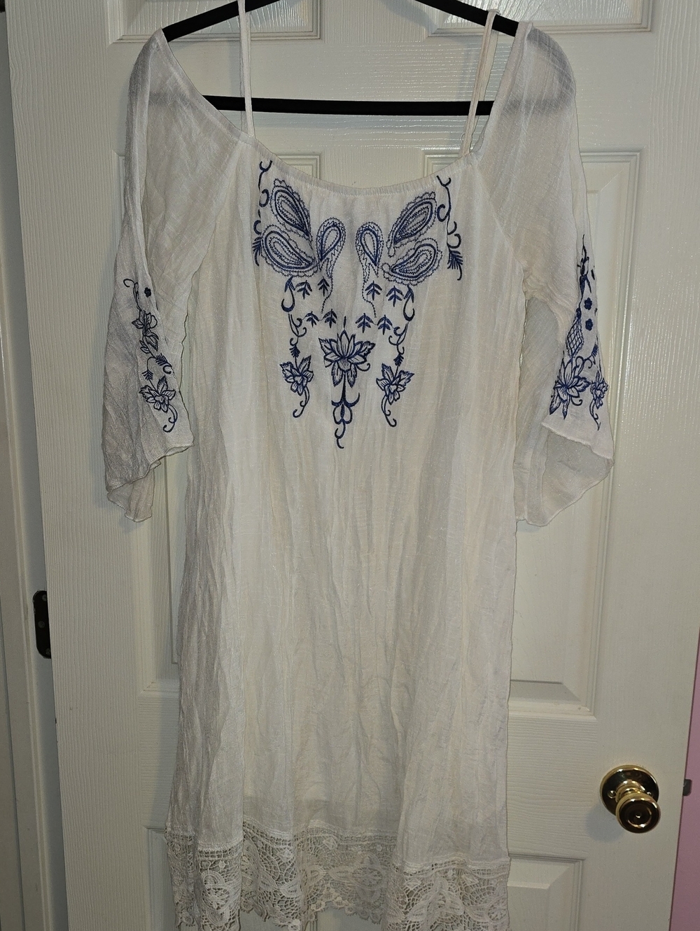 Joie White Tunic with Navy Embroidered Motif
